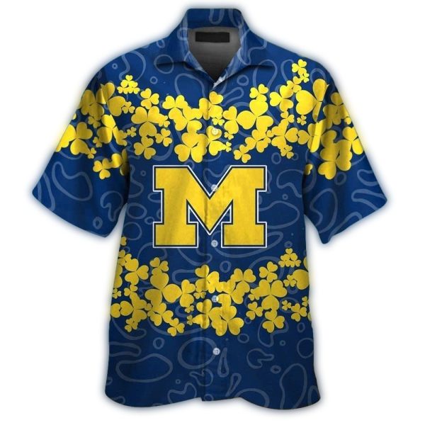 Michigan Wolverines Big Logo and Floral Flower Pattern Hawaiian Shirt 1