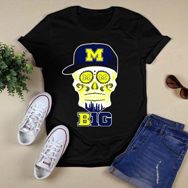 Michigan Wolverines Big Ten Skull Cap T Shirt Black 1
