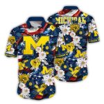 Michigan Wolverines Blossom And Flag Us Hawaiian Shirt