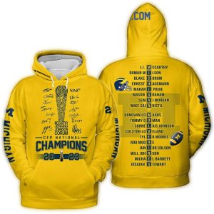 Michigan Wolverines Cfp National Champions 2023 Yellow All Over Print Hoodie