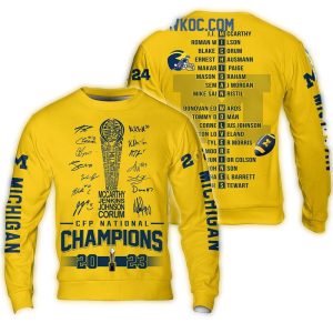 Michigan Wolverines Cfp National Champions 2023 Yellow All Over Print Sweatshirt