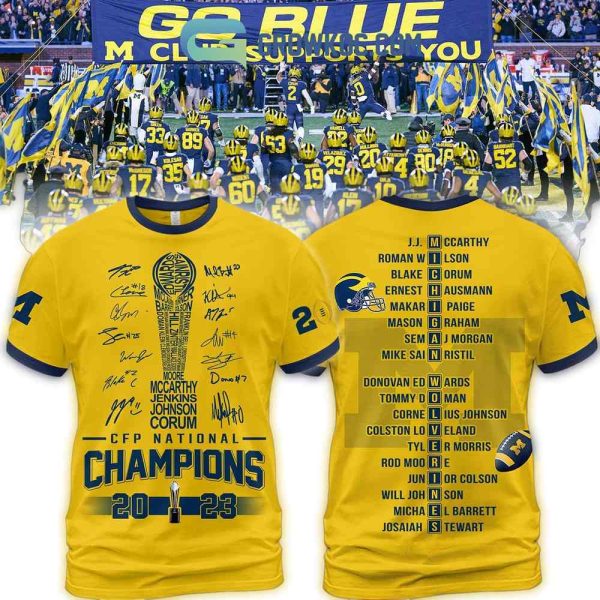 Michigan Wolverines CFP National Champions 2023 Yellow AOP T Shirt 1