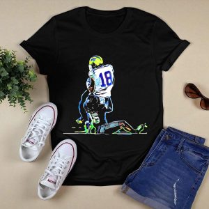 Michigan Wolverines Colston Loveland 18 Neon Football Sketch T-Shirt