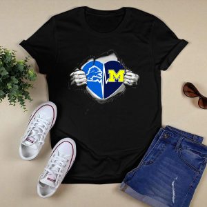 Michigan Wolverines Detroit Lions Heartbeat Football T-Shirt