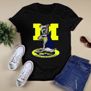 Michigan Wolverines Dog In Blue Outfit With Big Yellow M T-Shirt