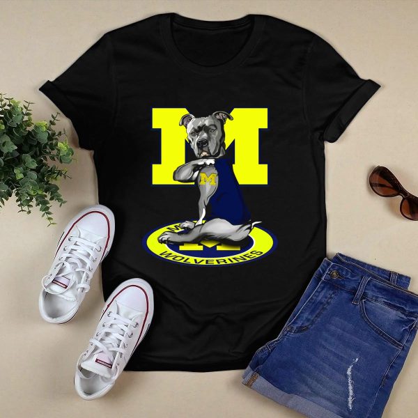 Michigan Wolverines Dog In Blue Outfit With Big Yellow M T Shirt Black 1