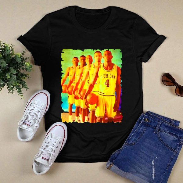 Michigan Wolverines Fab Five Historic Basketball Team T Shirt Black 1