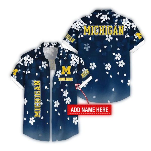 Michigan Wolverines Five petaled Flower Pattern Hawaii Shirt 1