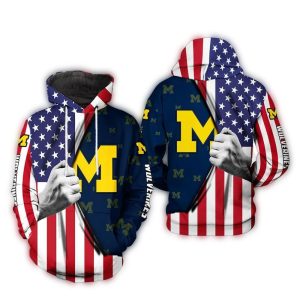 Michigan Wolverines Flag American All Over Print Hoodie