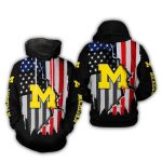 Michigan Wolverines Flag American Distressed All Over Print Hoodie