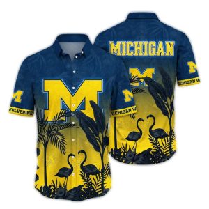 Michigan Wolverines Flamingo Landscape Vintage Hawaiian Shirt