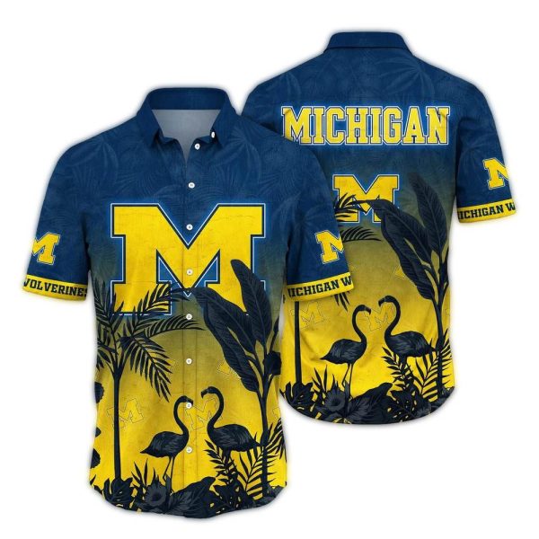 Michigan Wolverines Flamingo Landscape Vintage Hawaiian Shirt 1