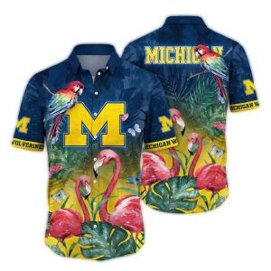 Michigan Wolverines Flamingo And Parrot Art Hawaiian Shirt