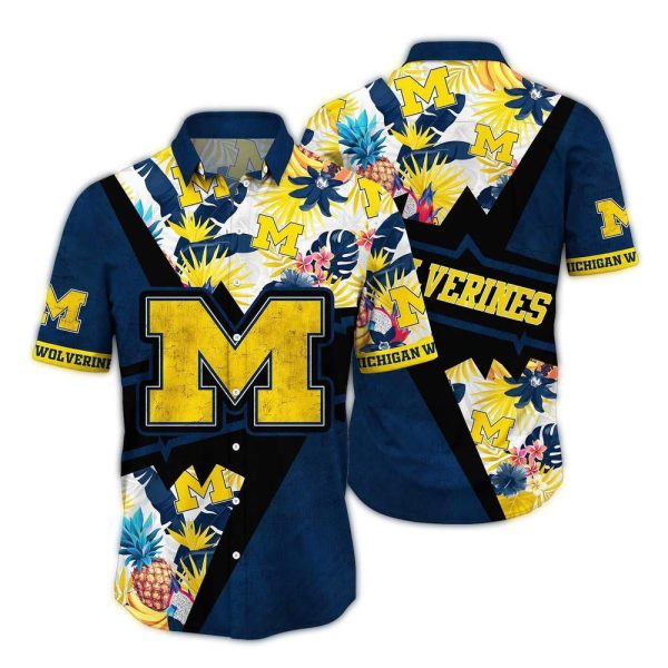 Michigan Wolverines Floral Flower and Pineapple Tropical Hawaiian Shirt 1