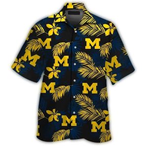 Michigan Wolverines Floral Leafs Pattern Retro Hawaiian Shirt