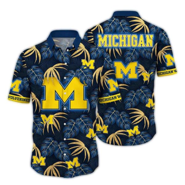 Michigan-Wolverines-Floral-Leafs-Pattern-Tropical-Hawaiian-Shirt-1 Michigan Wolverines Floral Leafs Pattern Tropical Hawaiian Shirt 1