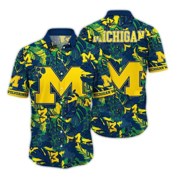 Michigan Wolverines Floral Leafs Vintage Hawaiian Shirt 1