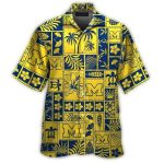 Michigan Wolverines Floral Pattern Flower Coconut Leafs Hawaiian Shirt