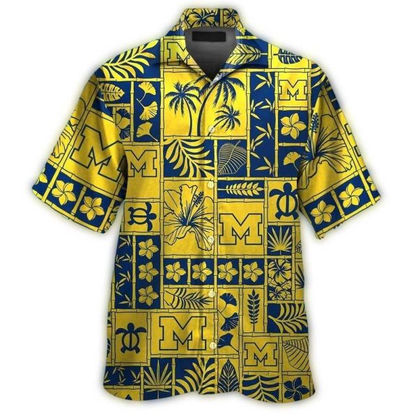 Michigan-Wolverines-Floral-Pattern-Flower-Coconut-Leafs-Hawaiian-Shirt-1 Michigan Wolverines Floral Pattern Flower Coconut Leafs Hawaiian Shirt 1