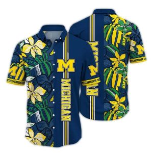 Michigan Wolverines Floral Stripe Hawaiian Shirt