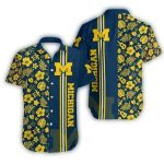 Michigan Wolverines Floral Stripe Navy Blue Hawaiian Shirt