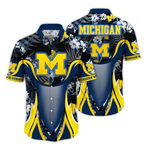 Michigan-Wolverines-Floral-Uniform-Hawaiian-Shirt-1 Michigan Wolverines Floral Uniform Hawaiian Shirt 1