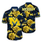 Michigan Wolverines Flower Blossom Gold Hawaiian Shirt