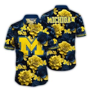 Michigan Wolverines Flower Blossom Gold Hawaiian Shirt
