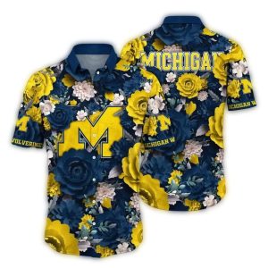 Michigan Wolverines Flower Blossom Pattern Hawaiian Shirt