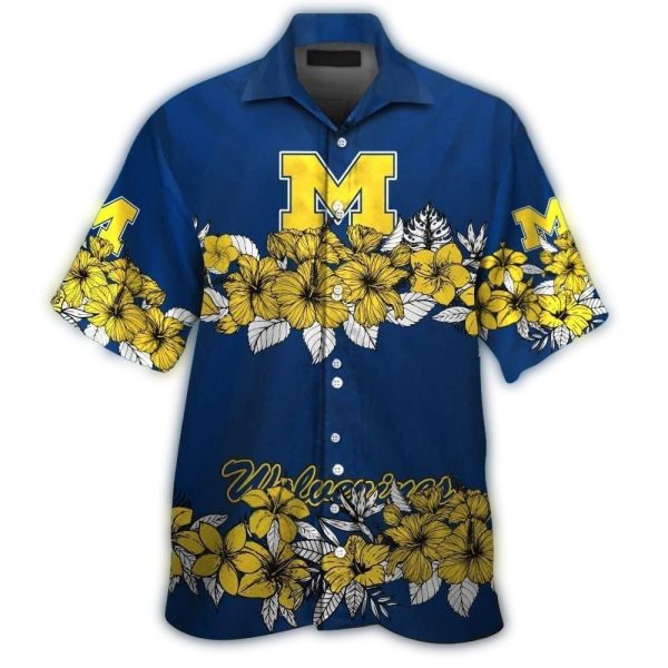 Michigan Wolverines Flower Floral Summer Vacation Hawaiian Shirt 1