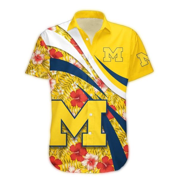 Michigan-Wolverines-Flower-Hibiscus-Hawaiian-Shirt-1 Michigan Wolverines Flower Hibiscus Hawaiian Shirt 1