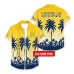 Personalized Michigan Wolverines Flower Palm Tree Summer Button Hawaii Shirt