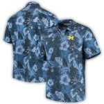 Michigan Wolverines Flower Pattern Navy Hawaiian Shirt
