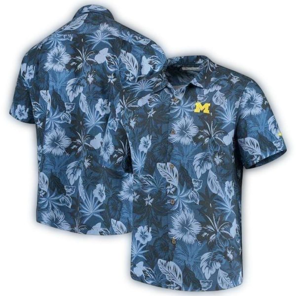 Michigan-Wolverines-Flower-Pattern-Navy-Hawaiian-Shirt-1 Michigan Wolverines Flower Pattern Navy Hawaiian Shirt 1