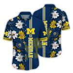 Michigan Wolverines Flower Stripe Summer Vacation Hawaiian Shirt