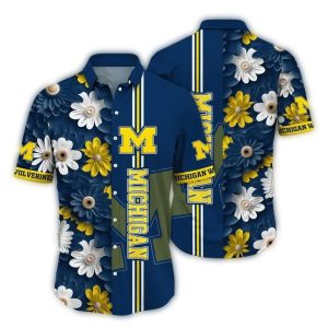 Michigan Wolverines Flower Stripe Summer Vacation Hawaiian Shirt