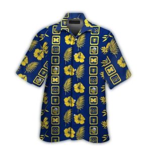 Michigan Wolverines Flower And Leafs Pattern Hawaiian Shirt