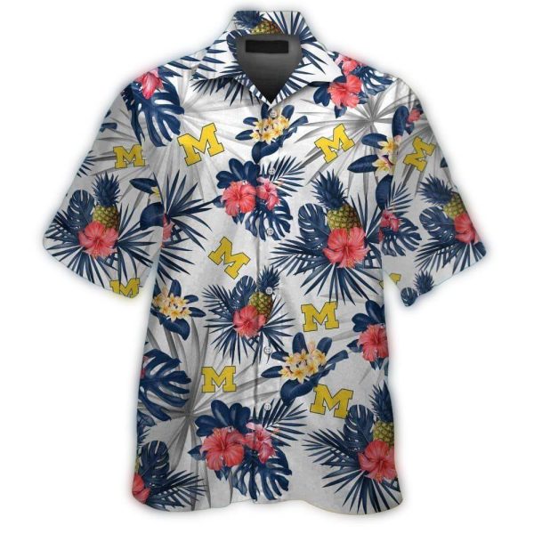 Michigan Wolverines Flower and Pineapple Pattern Hawaiian Shirt 1