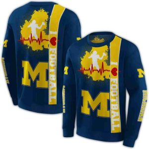 Michigan Wolverines Football Heartbeat All Over Print Sweatshirt