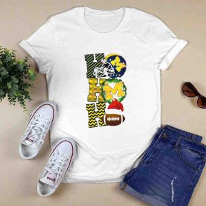 Michigan Wolverines Football Helmet Wreath Christmas Ho Ho Ho T-Shirt