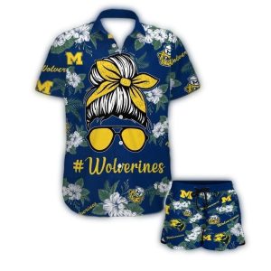 Michigan Wolverines Girl Messy Bun Hawaiian Shirt