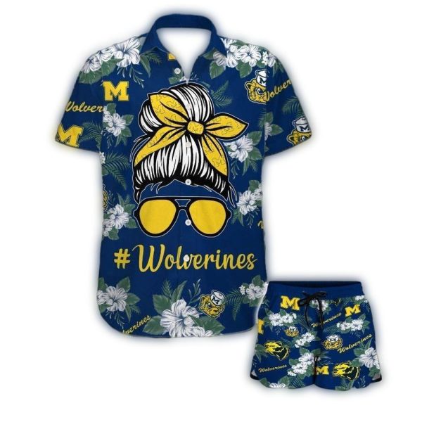 Michigan-Wolverines-Girl-Messy-Bun-Hawaiian-Shirt-1 Michigan Wolverines Girl Messy Bun Hawaiian Shirt 1