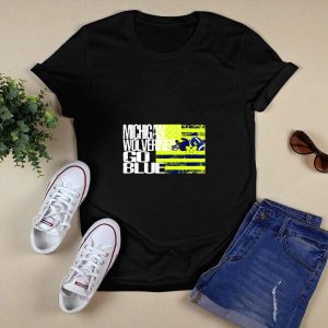 Michigan Wolverines Go Blue Football Helmet And Flag T-Shirt