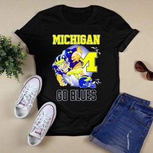 Michigan Wolverines Go Blues Football Player And Helmet T-Shirt