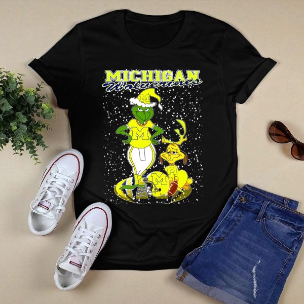 Michigan Wolverines Grinchxmas Holiday Football T Shirt Black 1