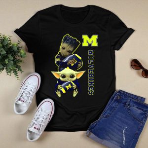 Michigan Wolverines Groot And Baby Yoda Football T-Shirt