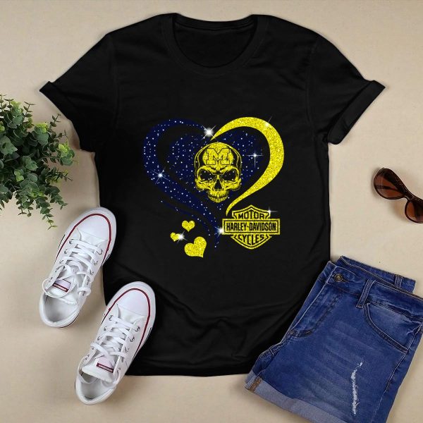 Michigan Wolverines HD Skull Heart T Shirt Black 1