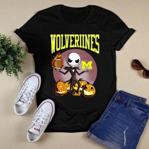 Michigan Wolverines Halloween Jack Skellington Football Pumpkins T-Shirt