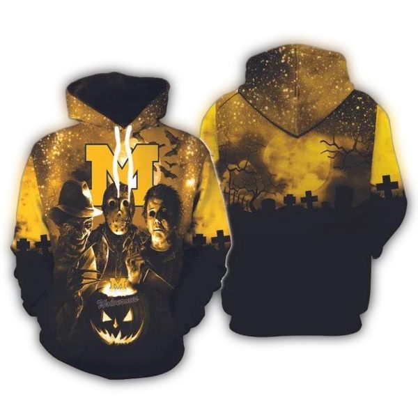 Michigan Wolverines Halloween and Michael Myers Jason Voorh AOP Hoodie 1