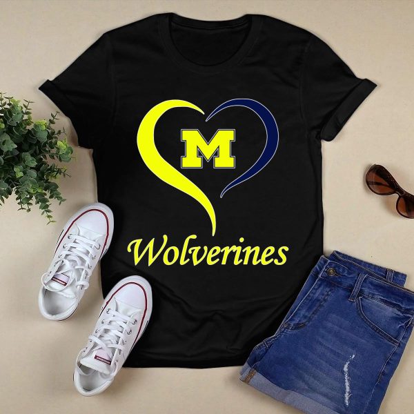Michigan Wolverines Heart M T Shirt Black 1